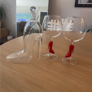 High Heel Glass Decanter and Wine Glass Set